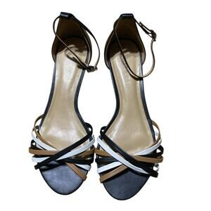 Talbots Leather Capri Twist Wedge Low Sandals Size 8.5 Black white Tan